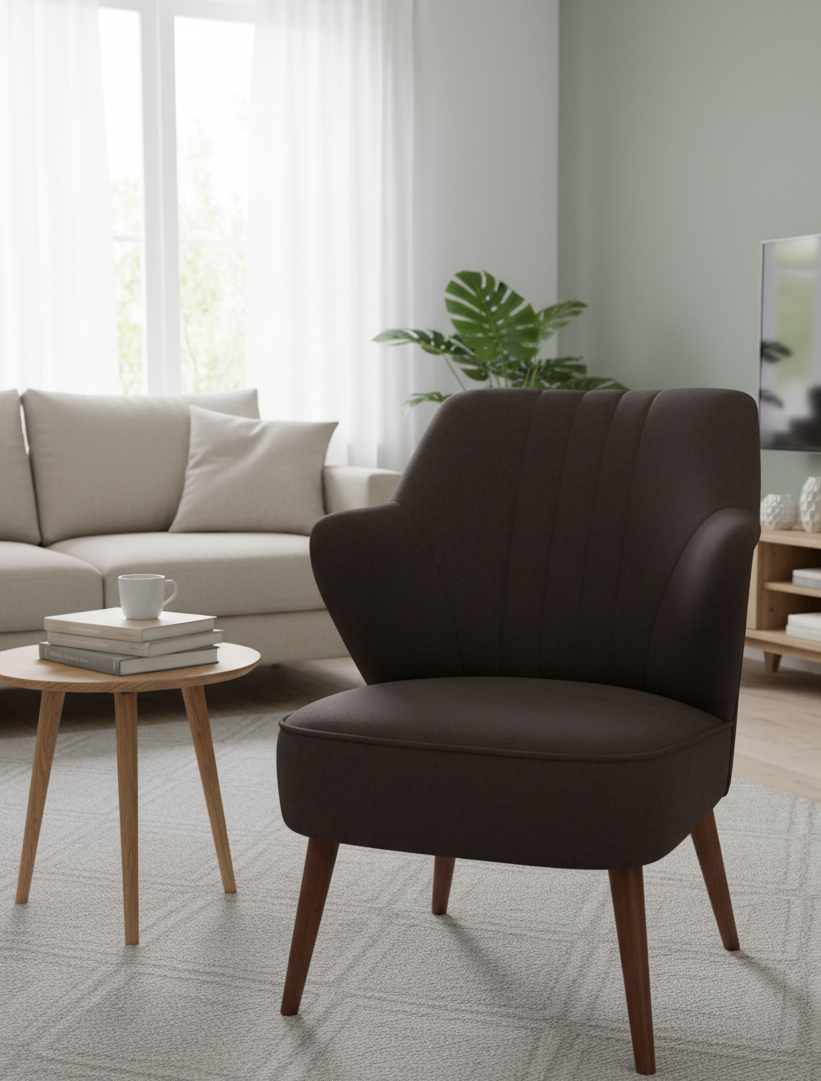 Mały fotel na drewnianych nogach w stylu skandynawskim OTIS