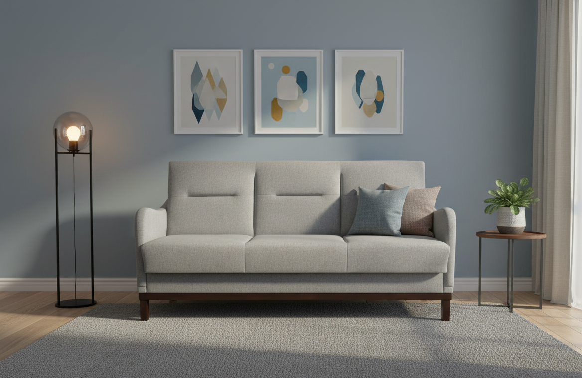 Kanapa z drewnianym wykończeniem CARMEN