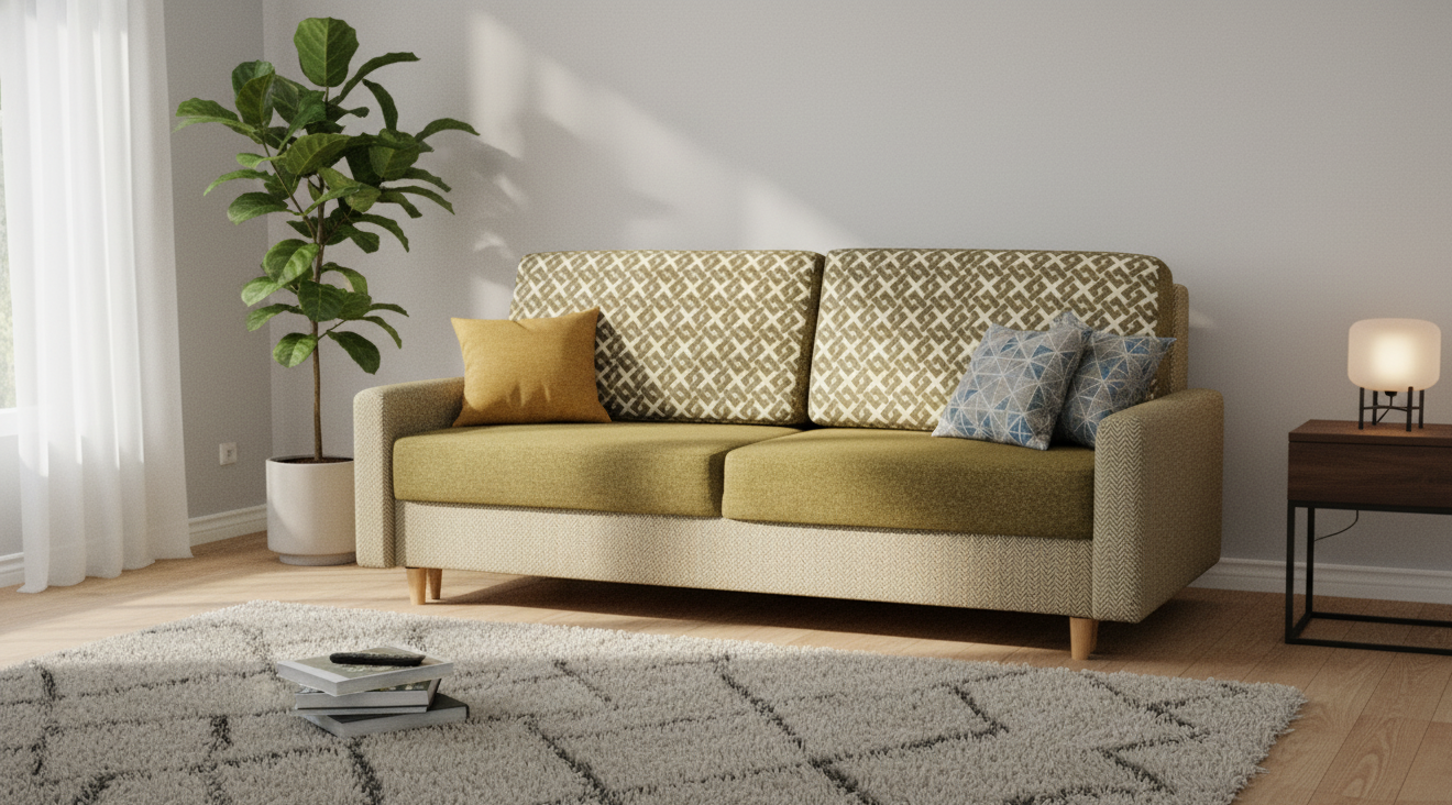 Nowoczesna kanapa RIMINI z funkcją spania - obalane oparcie