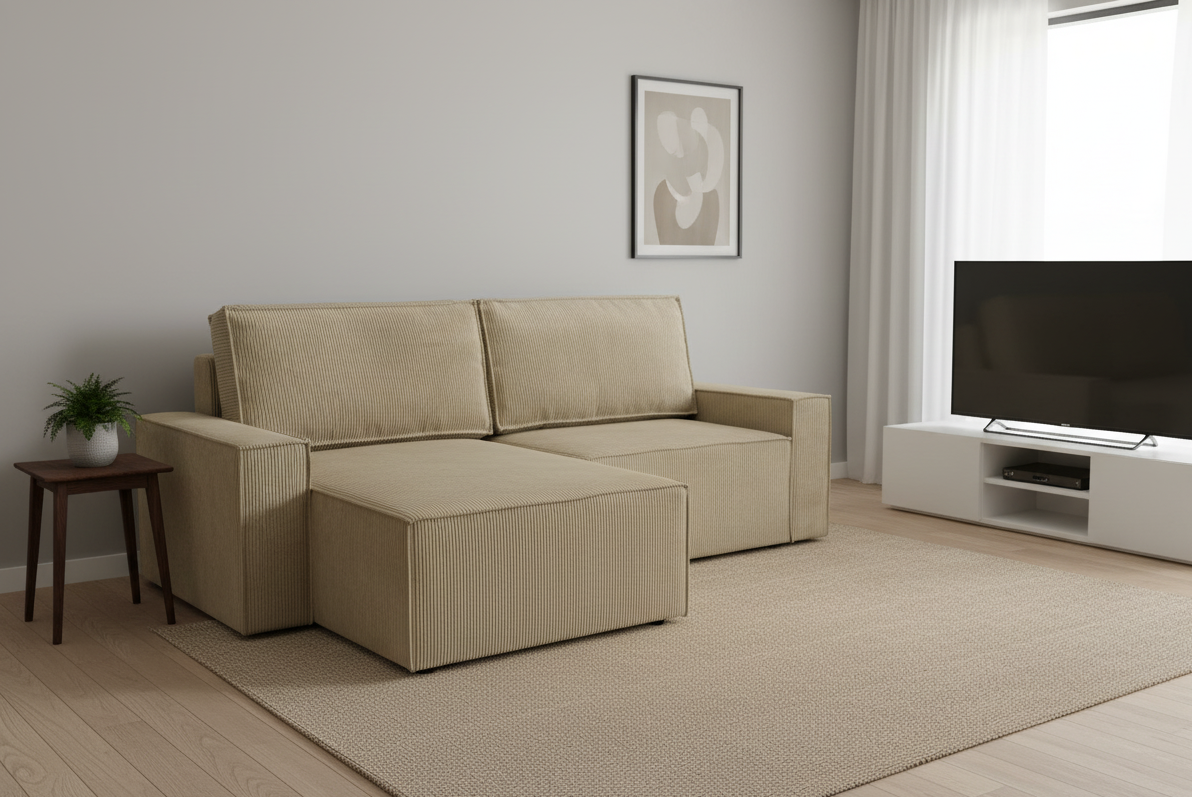 Sztruksowy narożnik DALLAS z funkcją spania