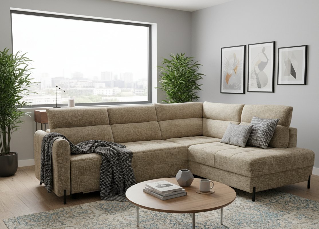 Narożnik ZEN L rozkładany i z pojemnikiem na pościel