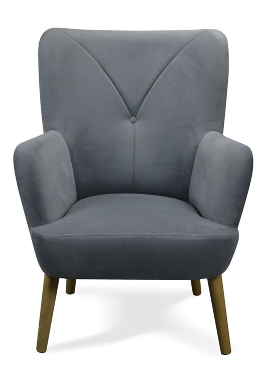 Fotel SOLO lekka forma, miękkie siedzisko i elegancka tkanina od przodu szary