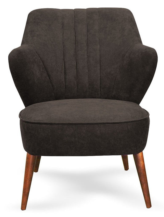 Mały fotel na drewnianych nogach w stylu skandynawskim OTIS brąz przód