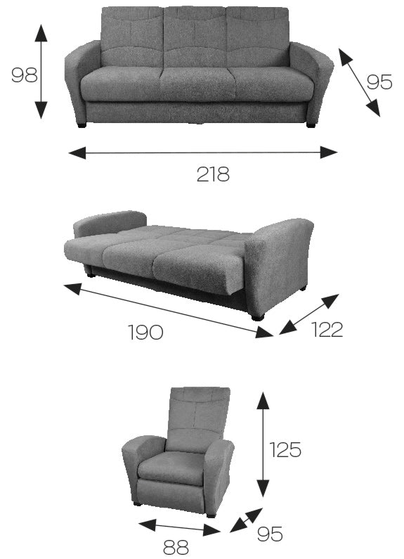 Rozkładany fotel z funkcją relaksu LYON manual wymiary