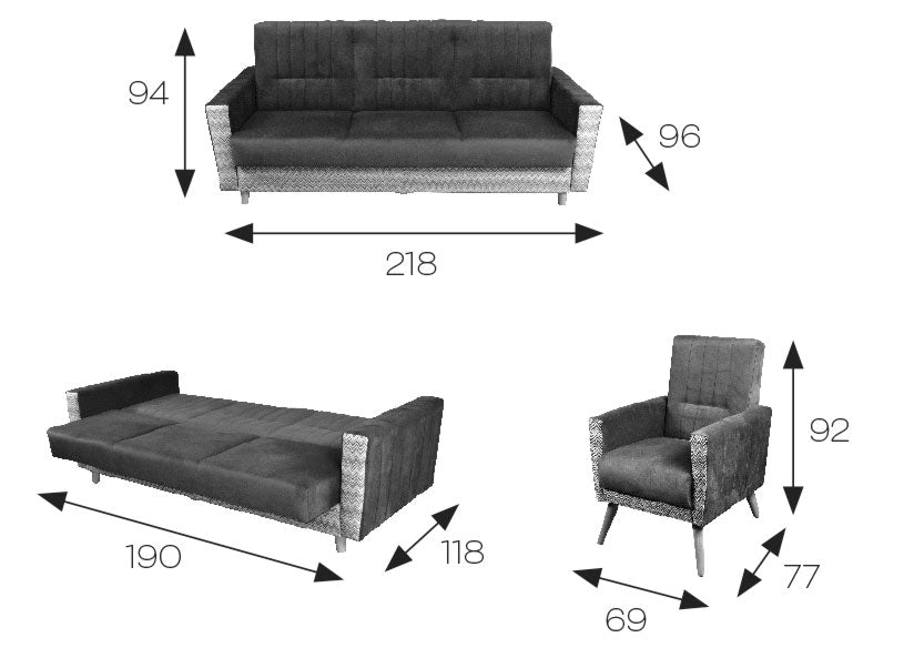 Nowoczesna wersalka z ciekawym wzorem VELAR wymiary