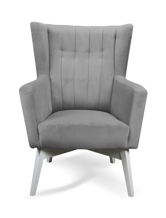 Fotel SION komfortowy fotel na drewnianych nogach od przodu szary