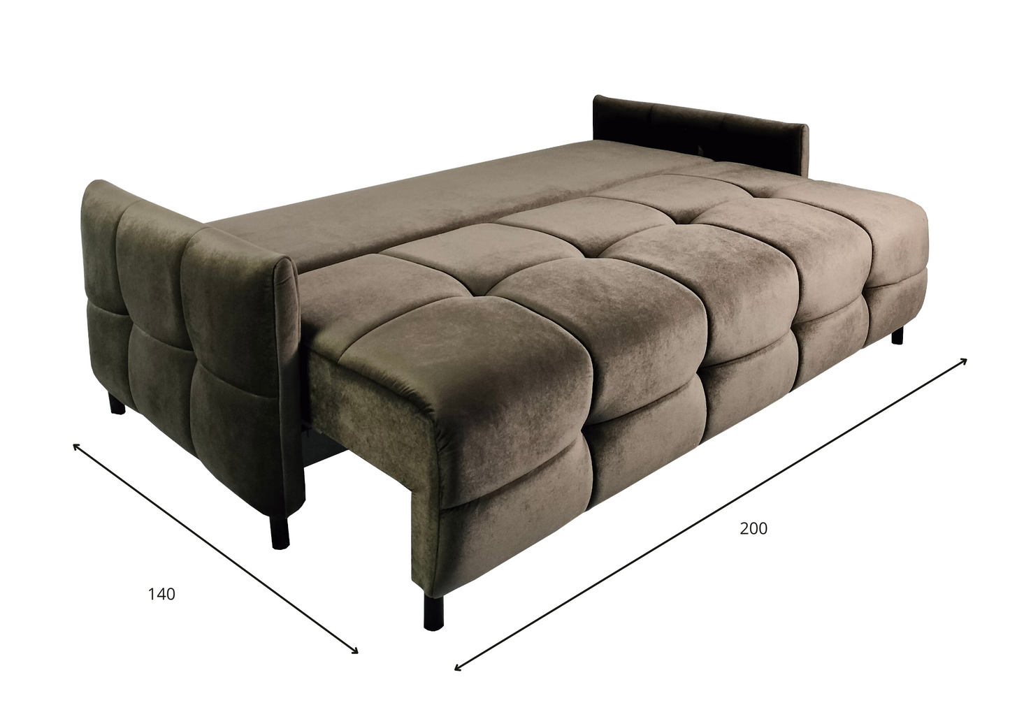 Modna kanapa DELTA z funkcją spania rozłożona wymiary