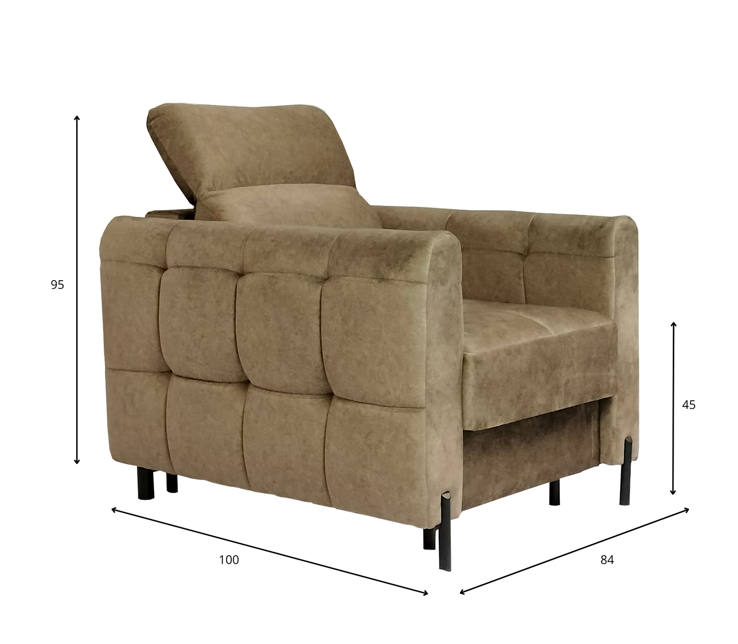 Nowoczesny fotel ze schowkiem BERGEN wymiary