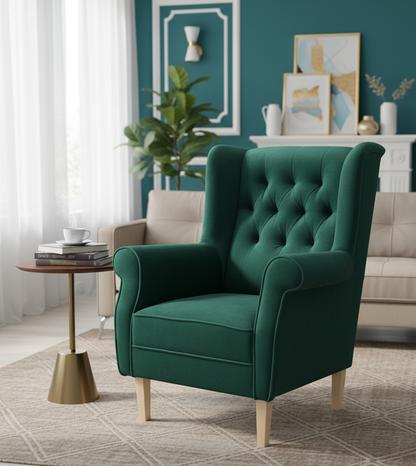 Fotel FRODO – elegancki fotel uszak z pikowanym oparciem