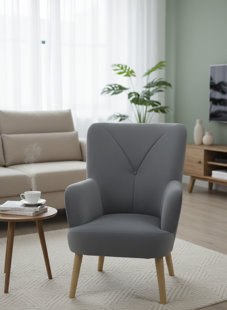 Fotel SOLO lekka forma, miękkie siedzisko i elegancka tkanina