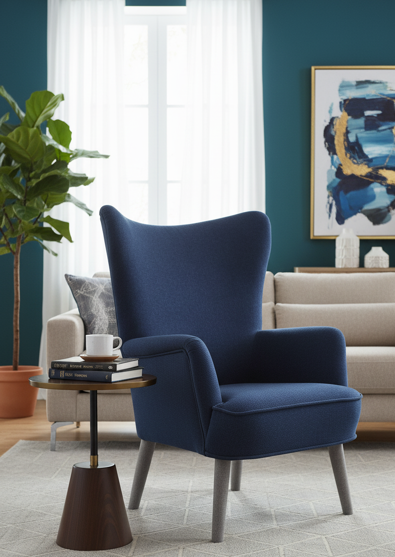 Fotel skandynawski na drewnianych nogach VELVET