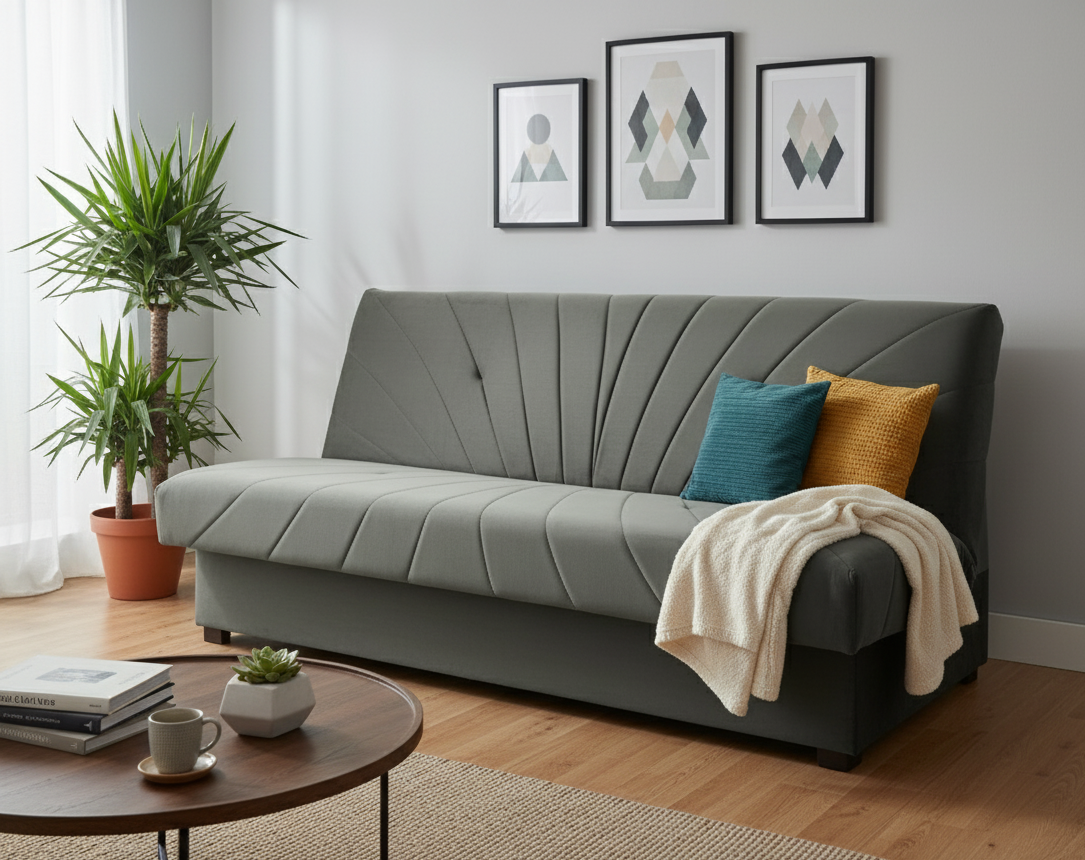 Minimalistyczna kanapa NUBO z przeszyciami