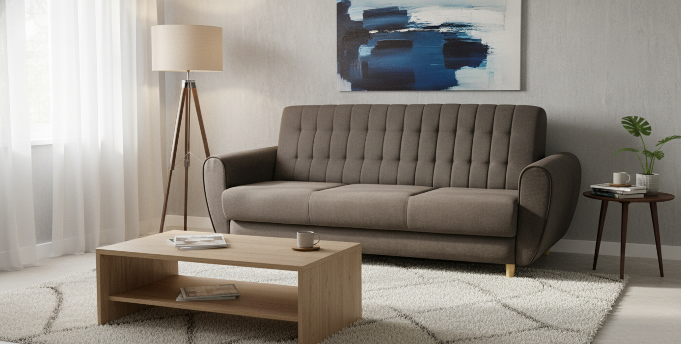 Kanapa na drewnianych nogach w stylu skandynawskim SOLDI