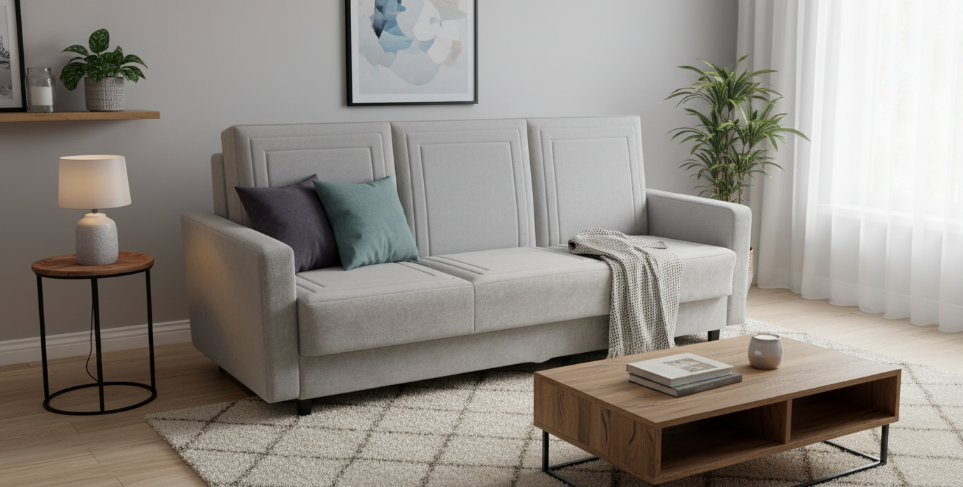 Kanapa z boczkami i funkcją spania OSCAR