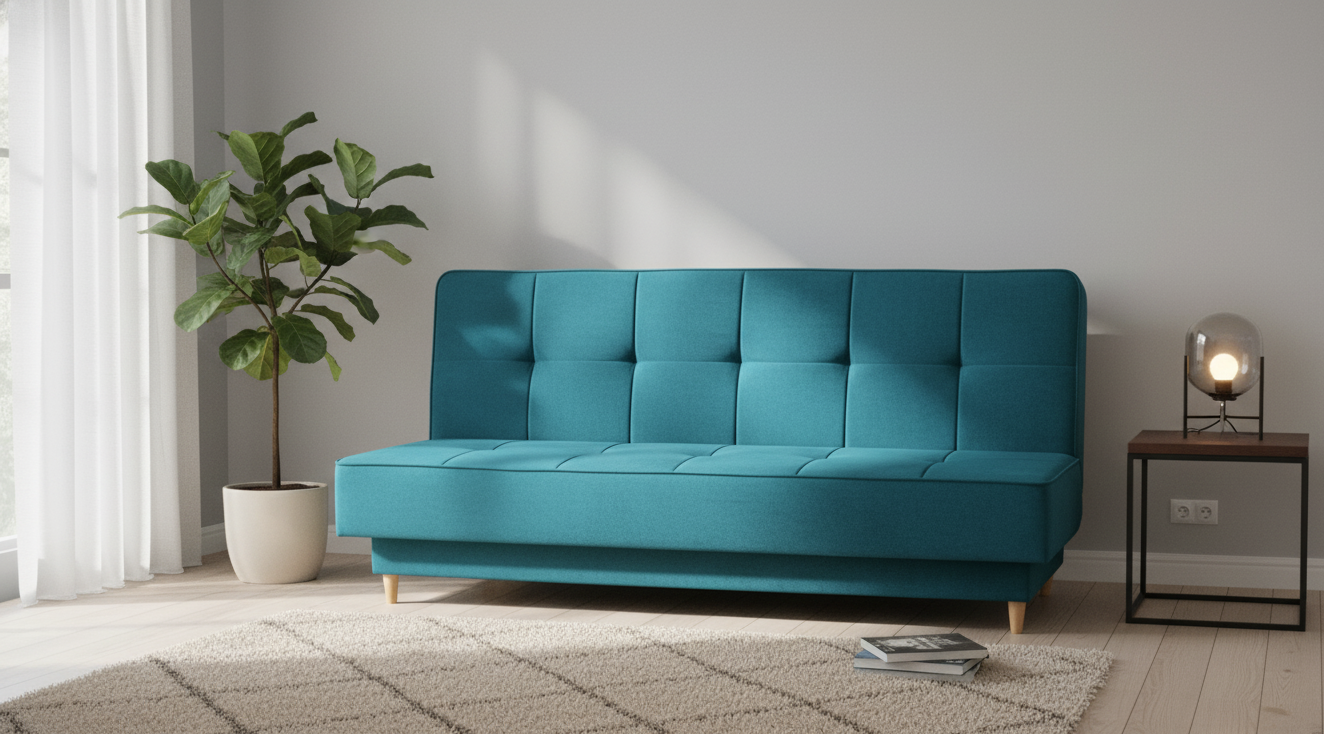 Turkusowa kanapa z funkcją spania WENUS