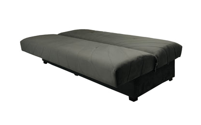 Minimalistyczna kanapa NUBO z przeszyciami rozłożona