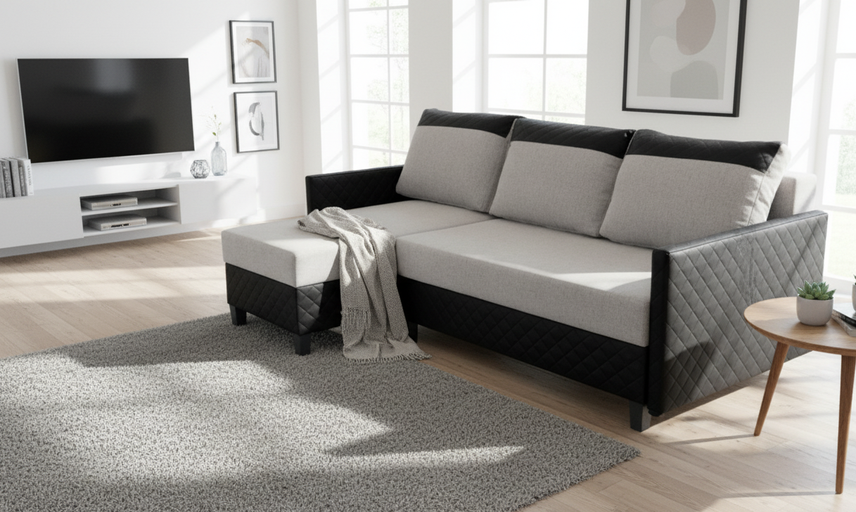 Nowoczesny mały narożnik rozkładany LEON