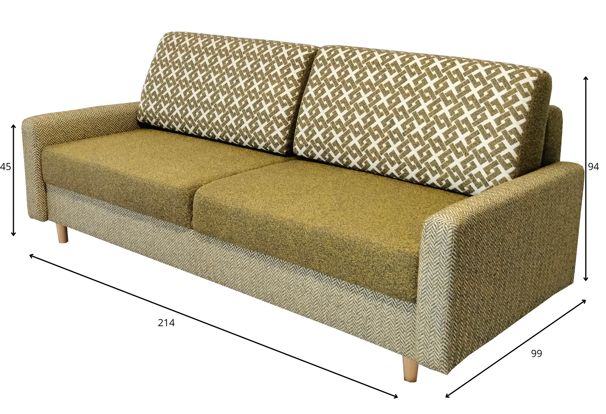 Nowoczesna kanapa RIMINI z funkcją spania - obalane oparcie wymiary