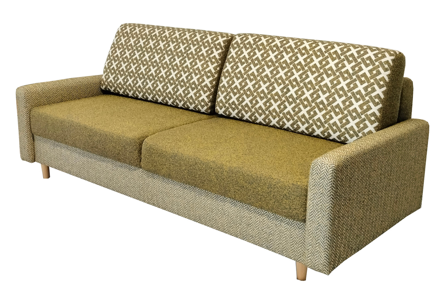 Nowoczesna kanapa RIMINI z funkcją spania - obalane oparcie od prawe