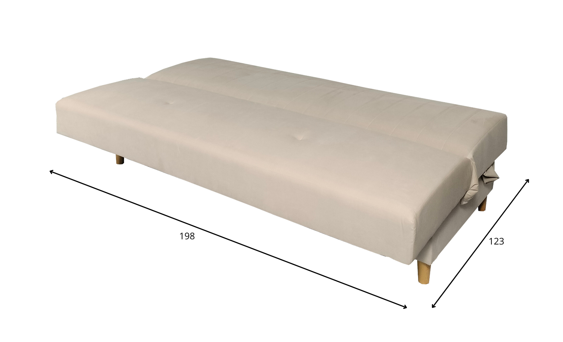 Kanapa w skandynawskim stylu MADISON bez boczków wymiary rozłożona