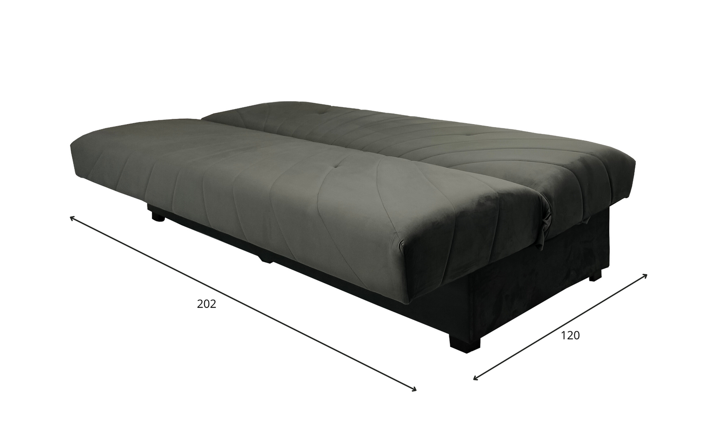 Minimalistyczna kanapa NUBO z przeszyciami wymiary rozłożona