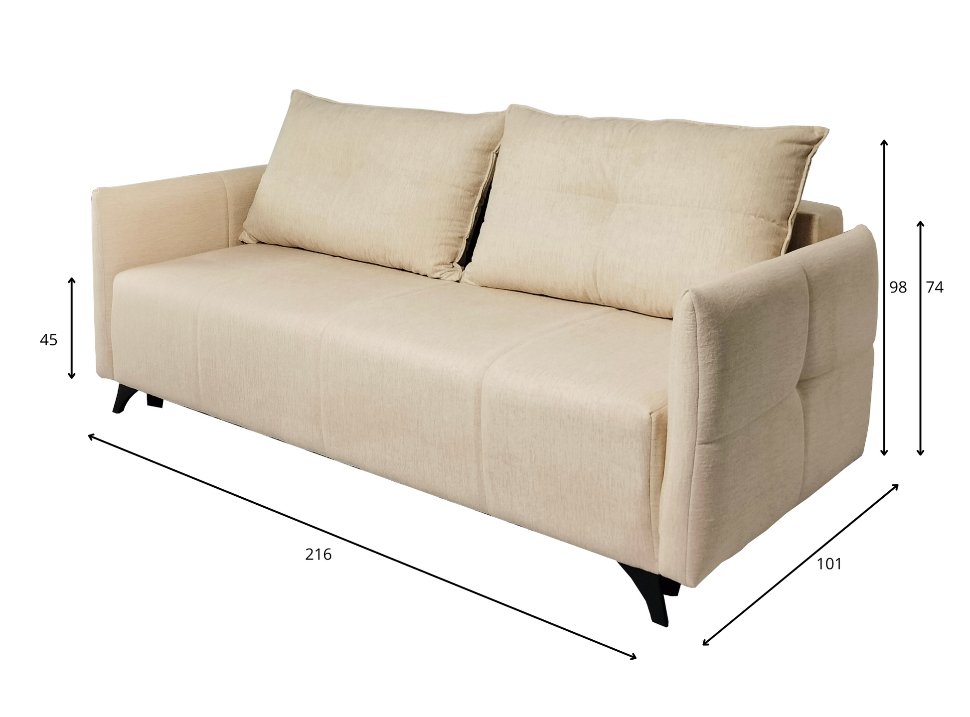 Modna kanapa ASHTON z dużą powierzchnią spania wymiary