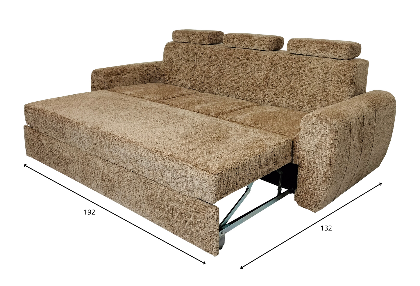 Sofa z funkcją spania OSLO z prawej wymiary rozłożona