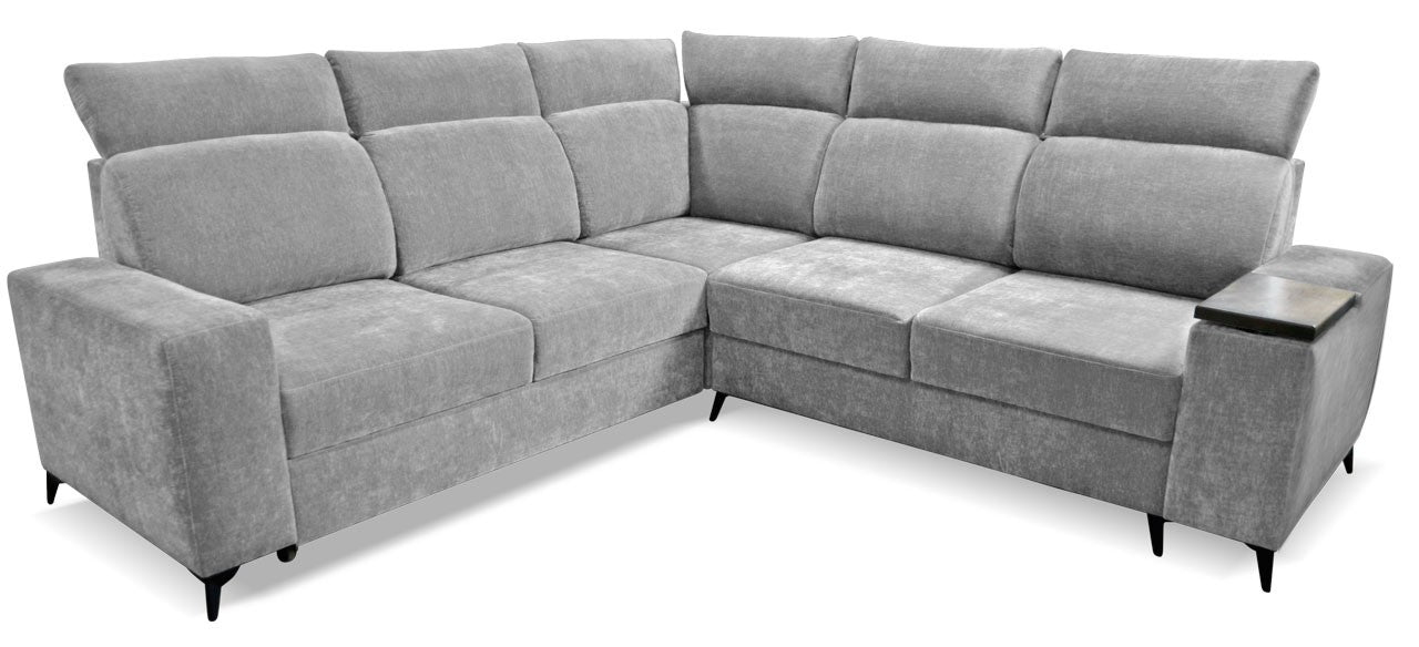 Obszerny narożnik z funkcją spania i pojemnikiem CAMELIA szary