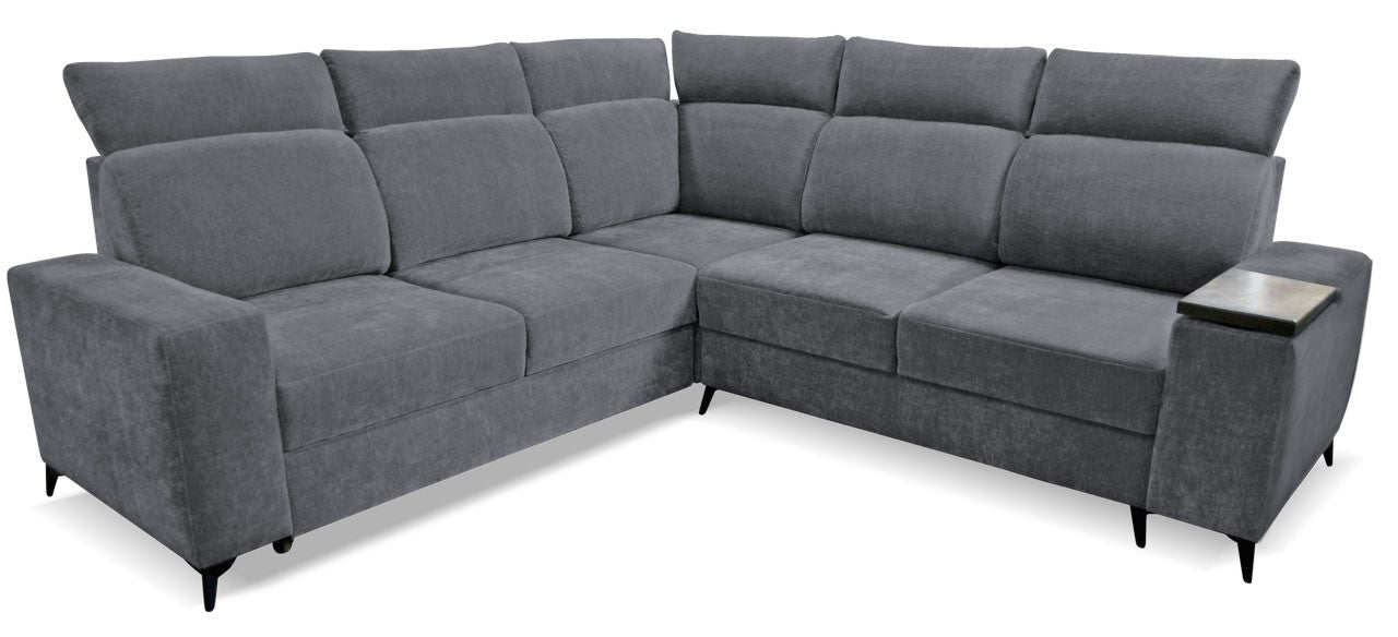 Obszerny narożnik z funkcją spania i pojemnikiem CAMELIA popielaty