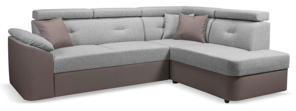 Narożnik dwukolorowy z regulowanymi zagłówkami CORNEL szaro brązowy