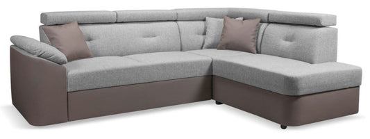 Narożnik dwukolorowy z regulowanymi zagłówkami CORNEL szaro brązowy