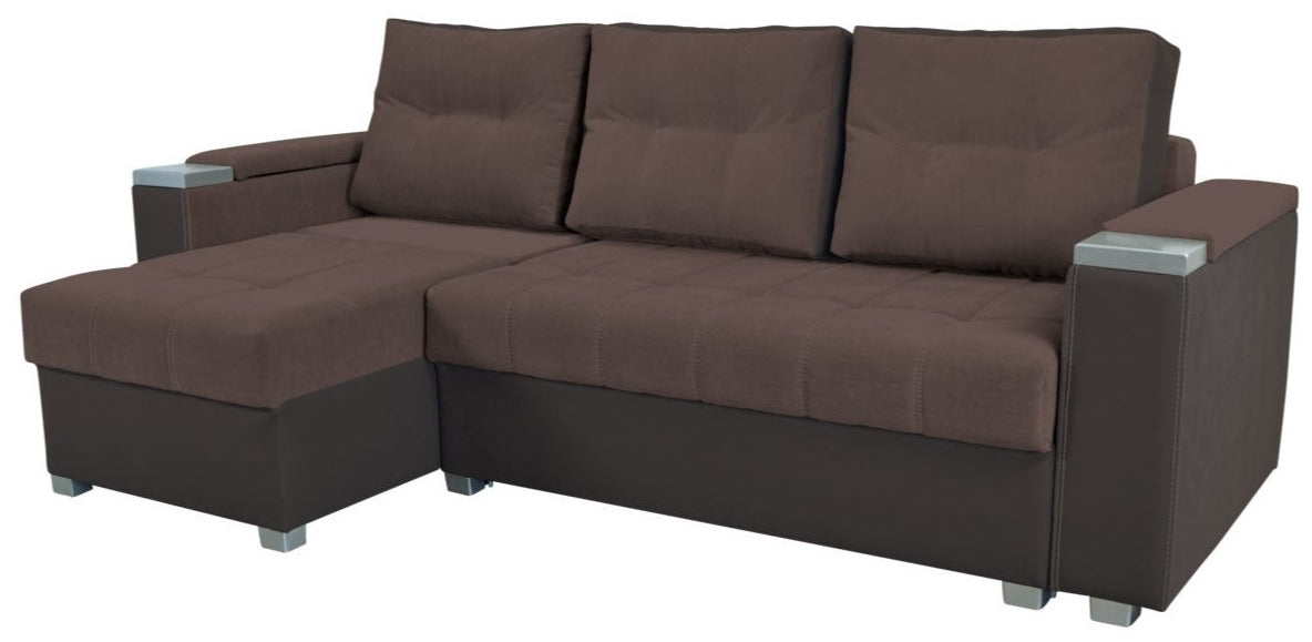 Prosty i kompaktowy narożnik ze schowkami FIESTA ciemny brąz