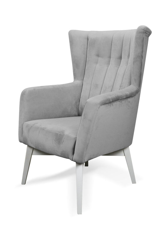 Fotel SION komfortowy fotel na drewnianych nogach szary