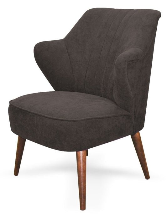 Mały fotel na drewnianych nogach w stylu skandynawskim OTIS brąz bok