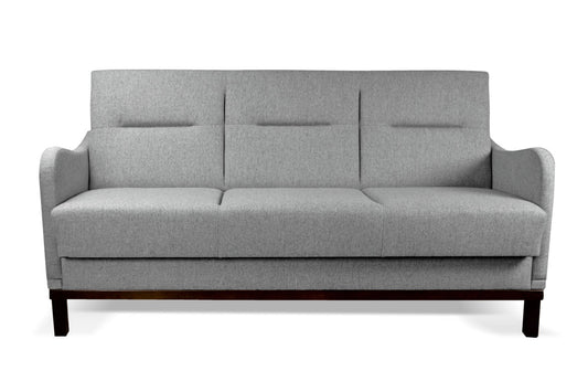 Kanapa z drewnianym wykończeniem CARMEN jasny szary