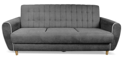 Kanapa na drewnianych nogach w stylu skandynawskim SOLDI szara z białym przeszyciem