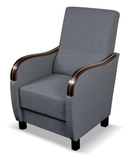 Komfortowy fotel tradycyjny z drewnianym wykończeniem AXEL szary