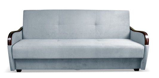 Wersalka rozkładana z drewnianymi dodatkami AXEL srebrny