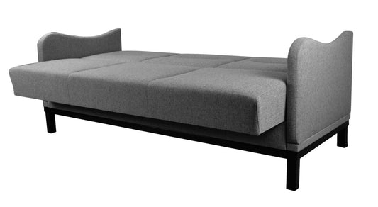 Kanapa z drewnianym wykończeniem CARMEN rozłożona