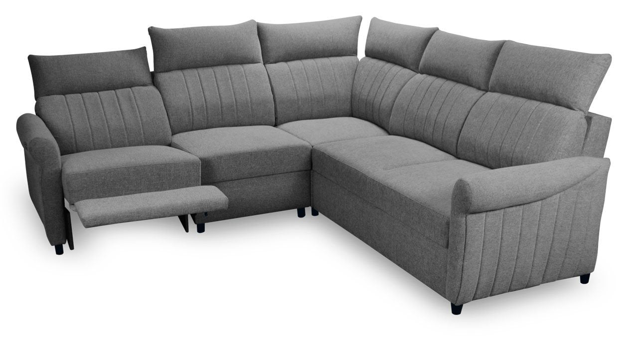 Narożnik rozkładany z funkcją relaksu 5 osobowy BIZZERTI manual szary 