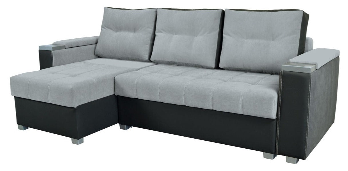 Prosty i kompaktowy narożnik ze schowkami FIESTA czarno szary