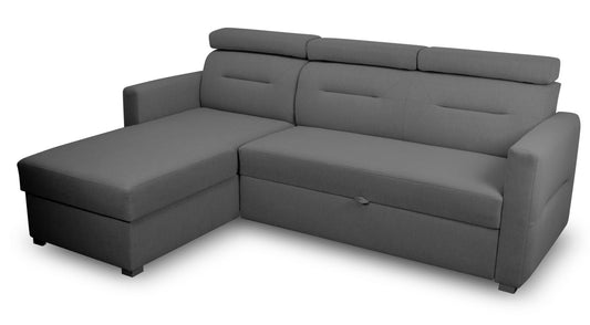 Nowoczesny narożnik HAVANA rozkładany i regulowane zagłówki grafitowy