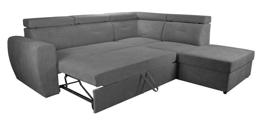 Duży rodzinny narożnik z funkcją spania i pojemnikiem PRESTIGE szary rozłożone spanie