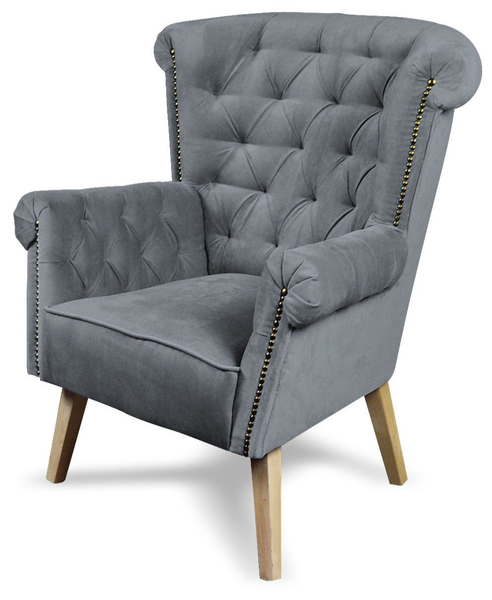 Fotel glamour do salonu w stylu angielskim TURYN popielaty