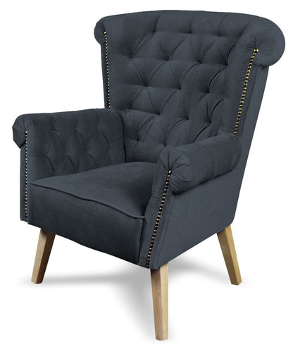 Fotel glamour do salonu w stylu angielskim TURYN grafitowy