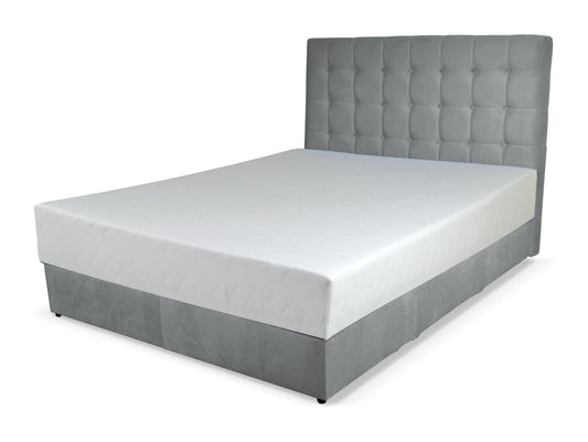 Łoże tapicerowane w stylu glamour z zagłówkiem i pojemnikiem na pościel WIKTOR szare