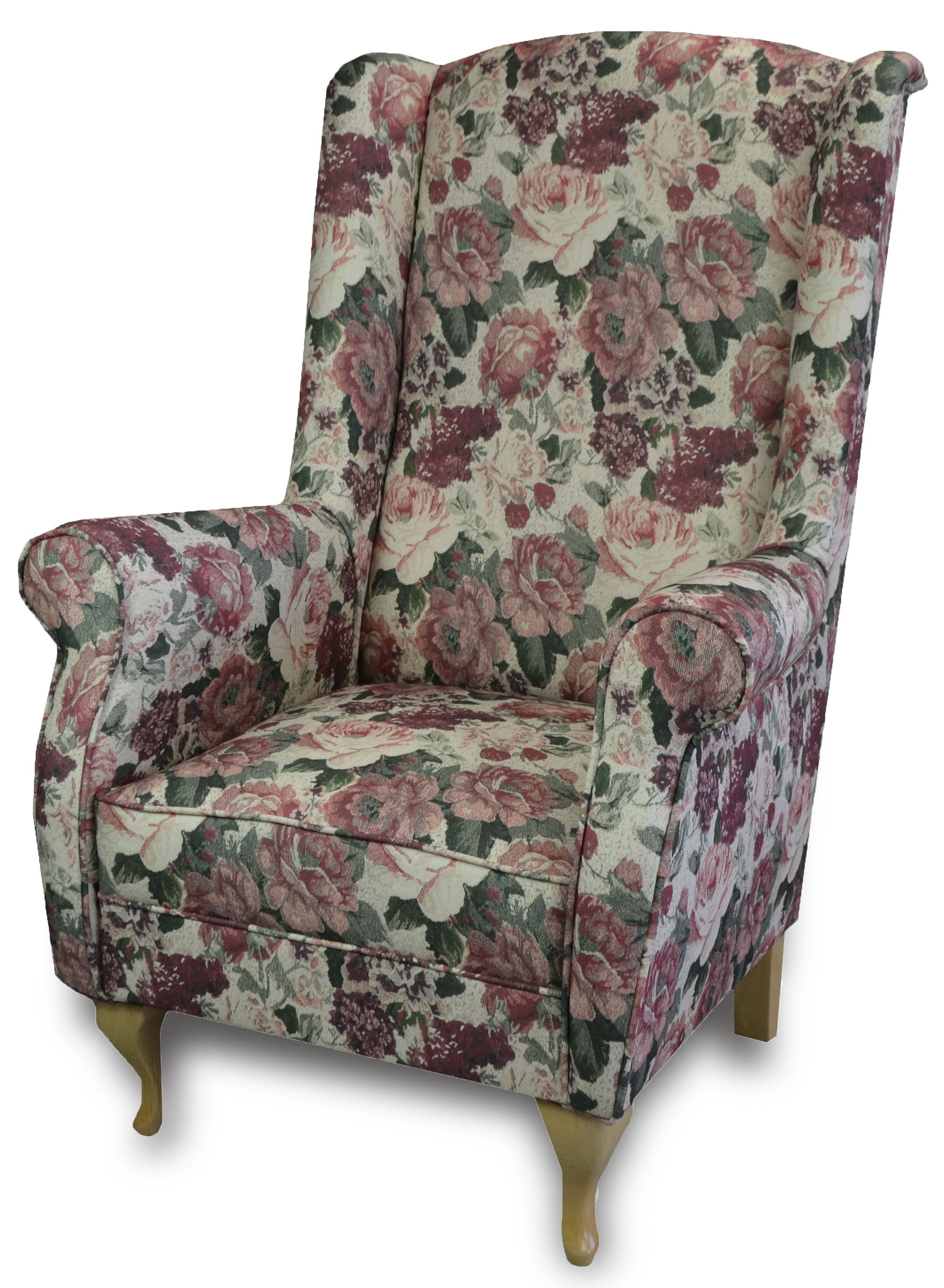 Klasyczny fotel uszak w kwiaty MINO kwiaty czerwone