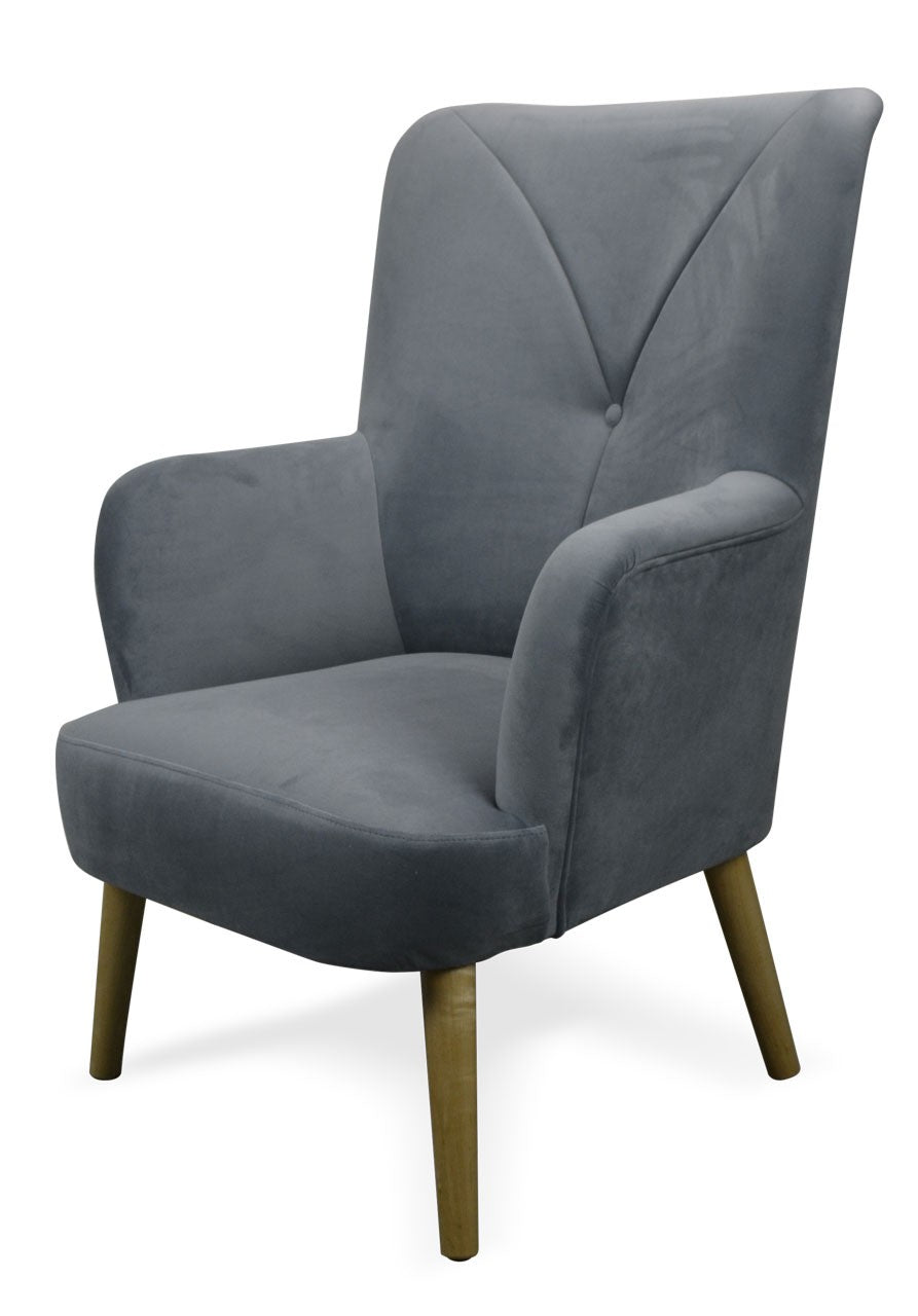 Fotel SOLO lekka forma, miękkie siedzisko i elegancka tkanina szary