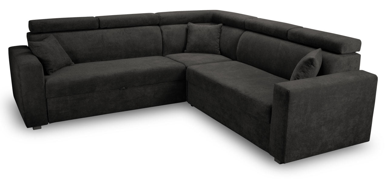 Duży i komfortowy narożnik z regulowanymi zagłówkami TORRES ciemny grafit