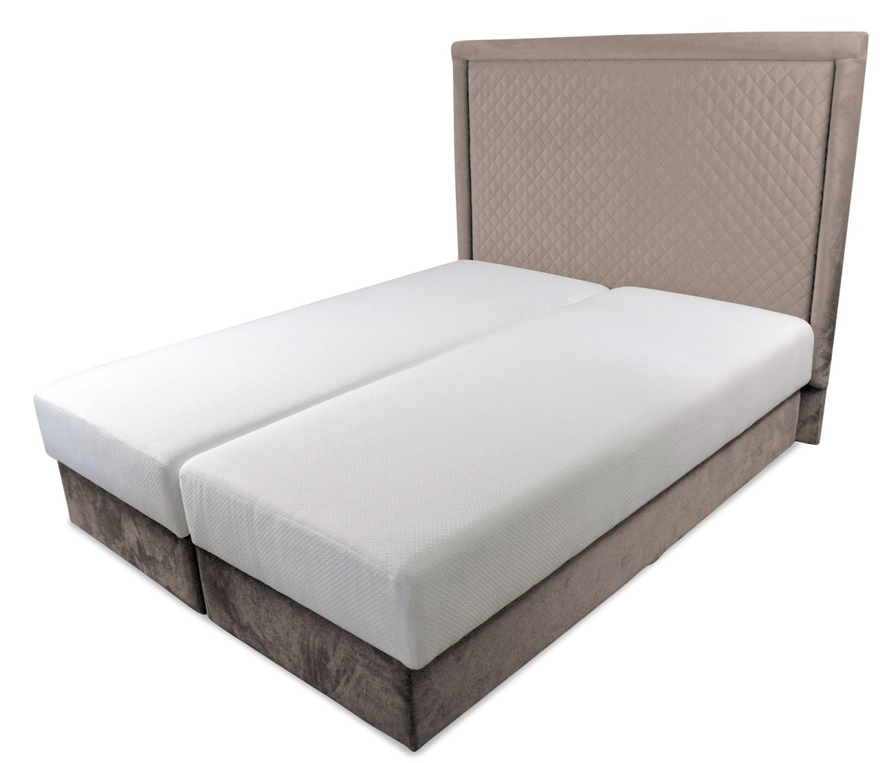 Łóżko z podwójnym materacem i tapicerowanym zagłówkiem SANTI beż